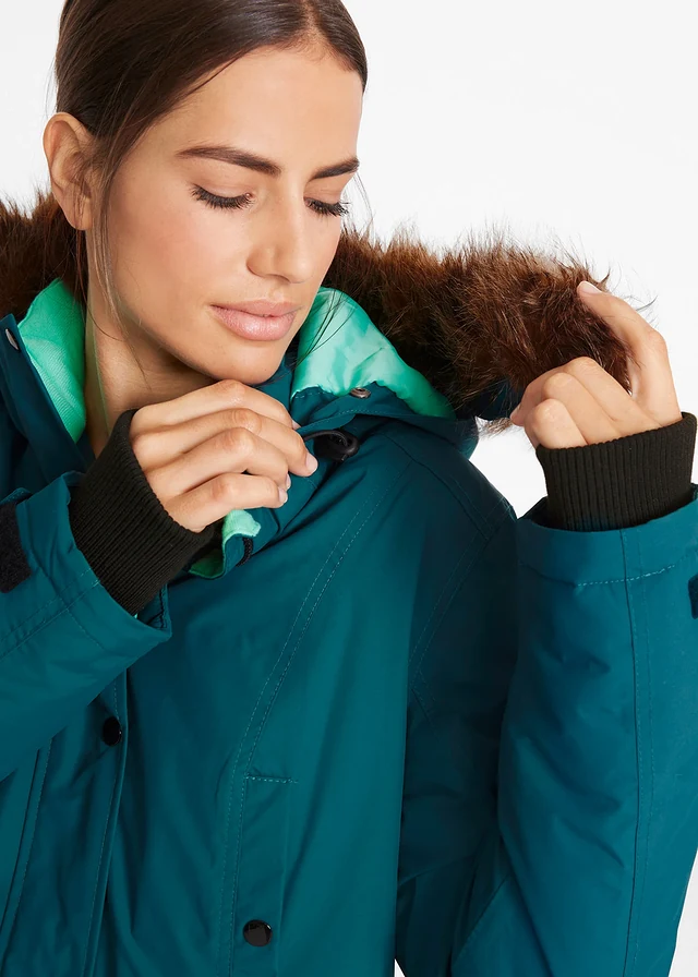 Lange outdoor jas met capuchon, waterdicht • petrolblauw • product-page.page-title-suffix