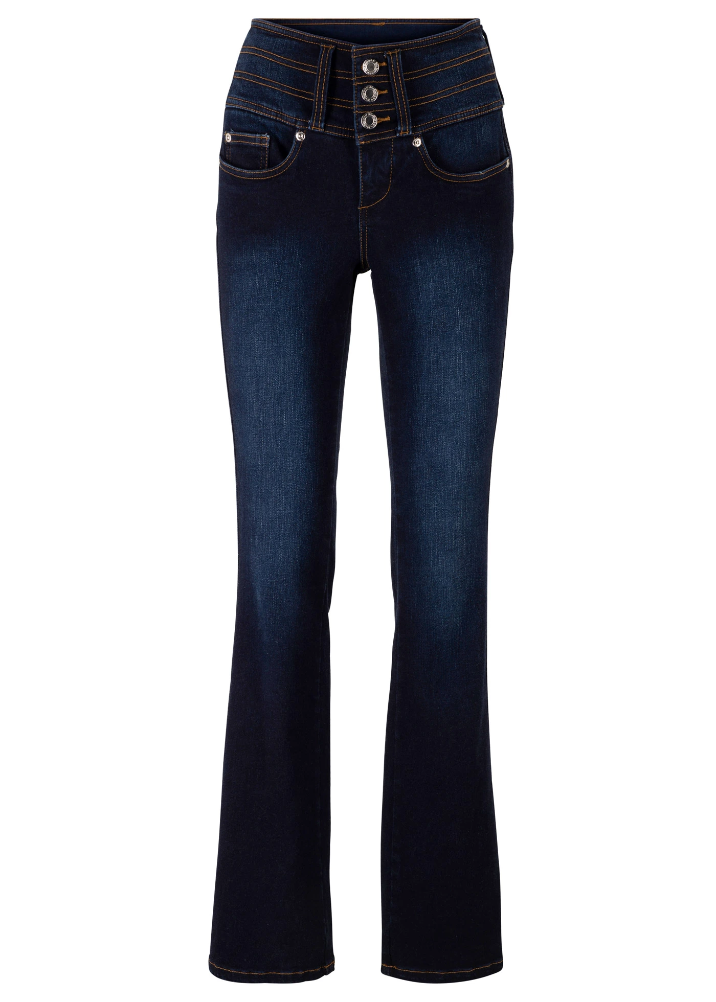 Stahovací džíny High Waist, Bootcut • tmavě modrá used • bonprix obchod