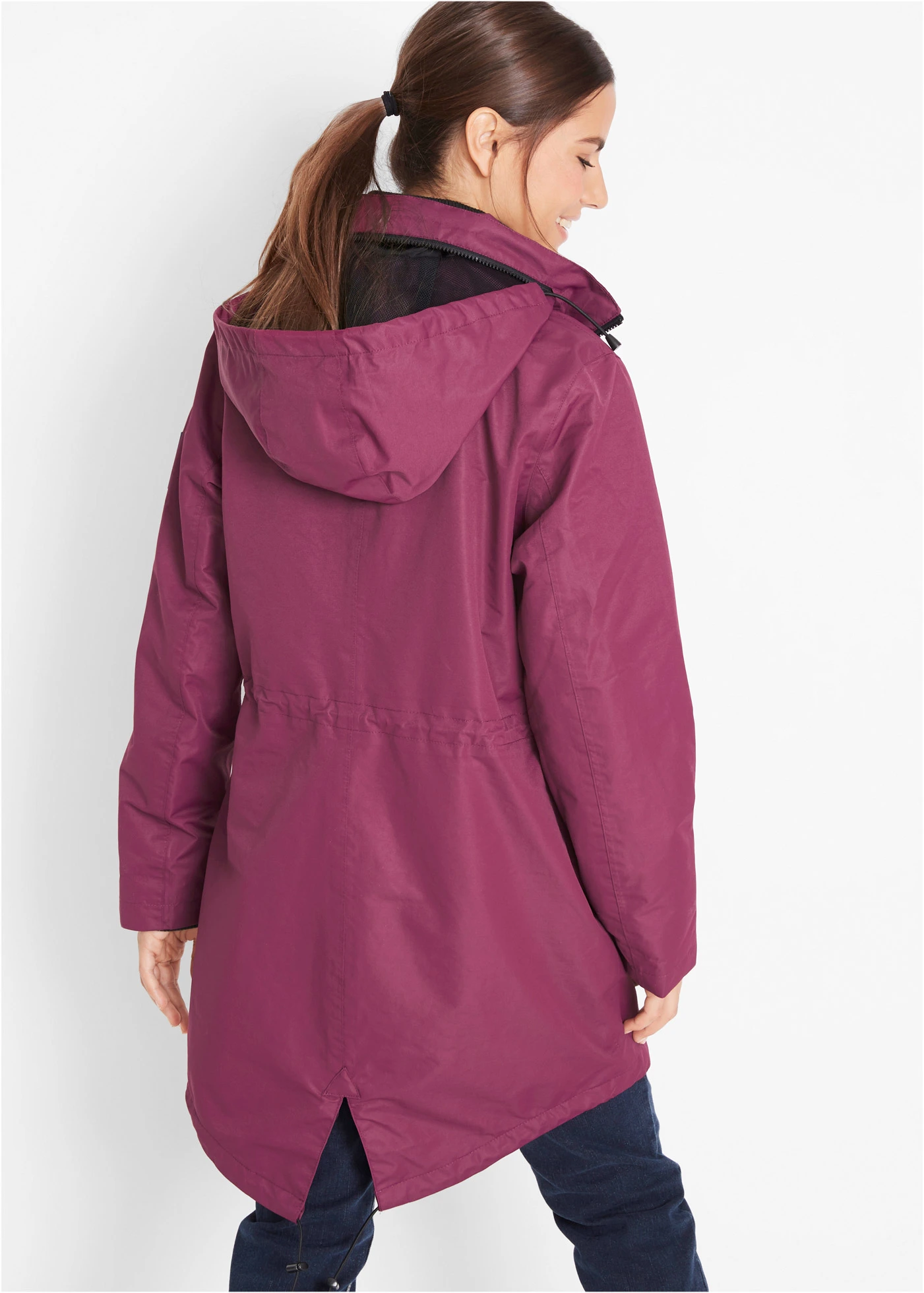 Waterdichte outdoor overgangsjas met capuchon, 2-in-1-look • bessen • bonprix online shop