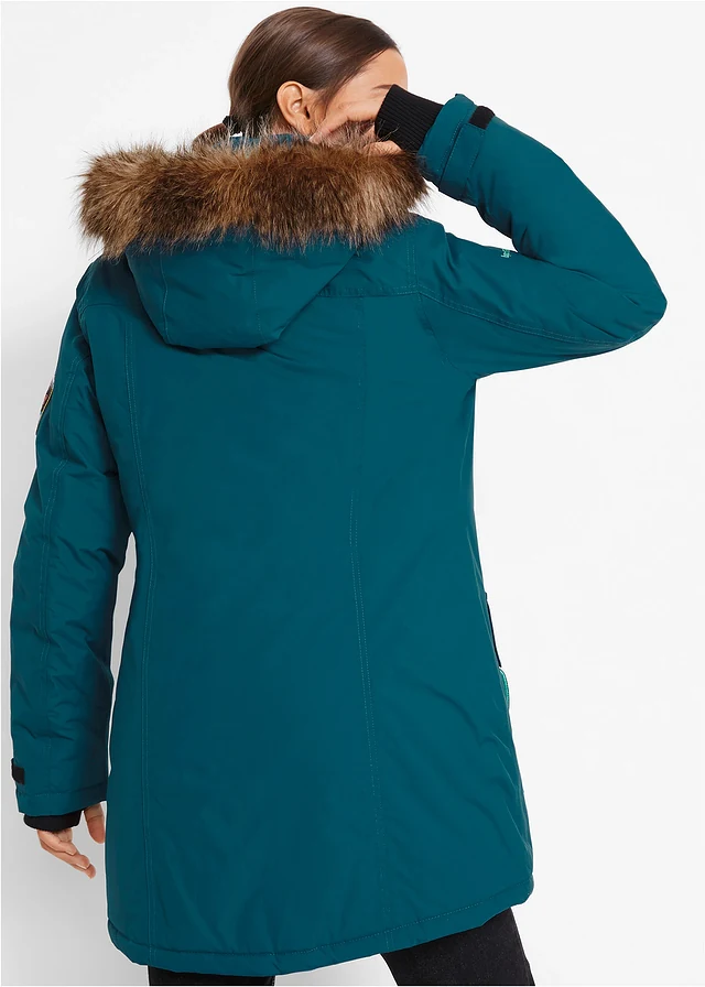 Lange outdoor jas met capuchon, waterdicht, Kleur: petrolblauw