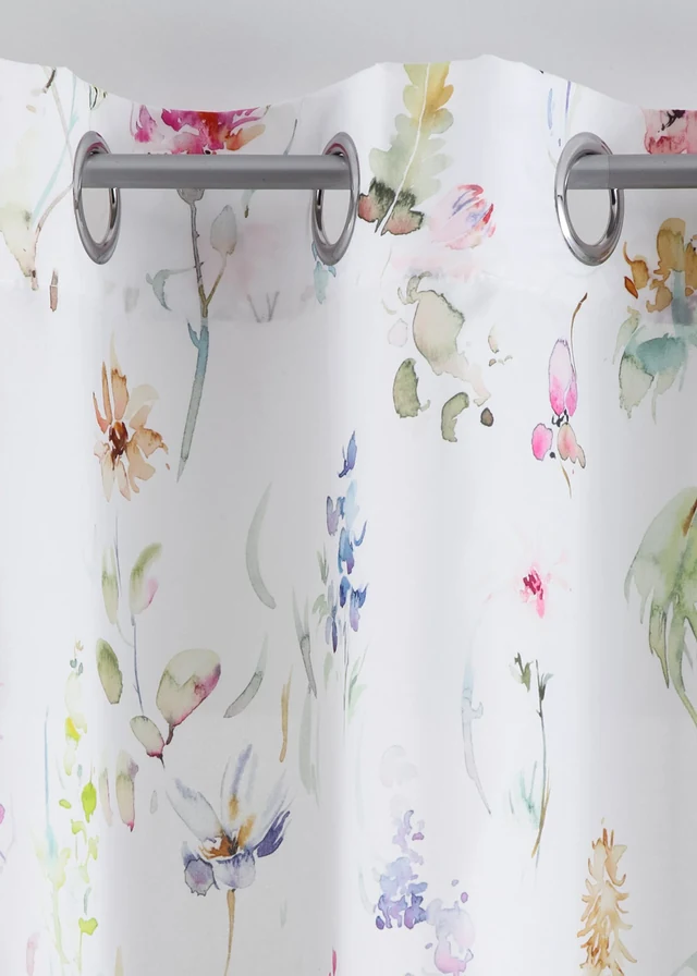 Rideau panneau en microfibre avec polyester recyclé (1 pce), Couleur: blanc-multicolore fleurs