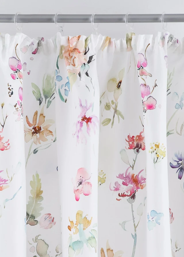 Microvezel gordijn met gerecycled polyester (1 stuk), Kleur: wit-multicolor gebloemd