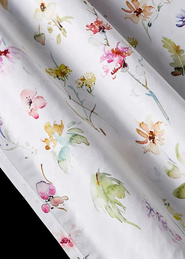 Microvezel gordijn met gerecycled polyester (1 stuk), Kleur: wit-multicolor gebloemd