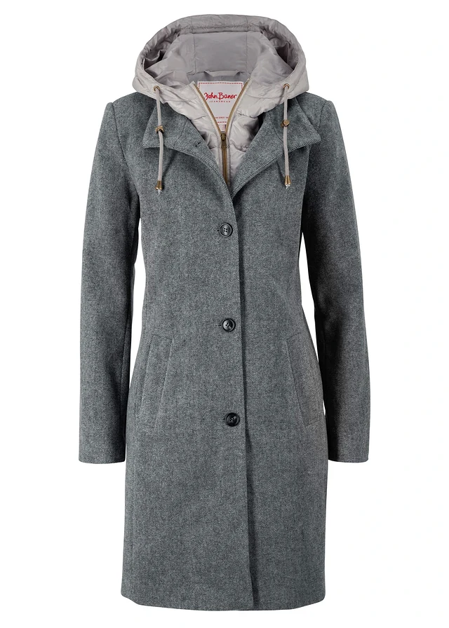 Korte coat in wollen look, in layerlook, Kleur: antraciet