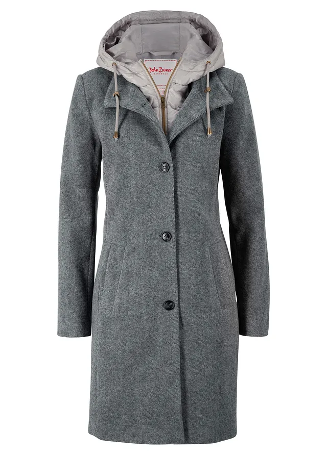 Krátký zimní kabát ve vlněném vzhledu 2 v 1 • antracitová • bonprix obchod