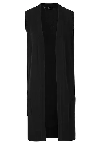 Dlouhá pletená vesta s kapsami • černá • bonprix obchod
