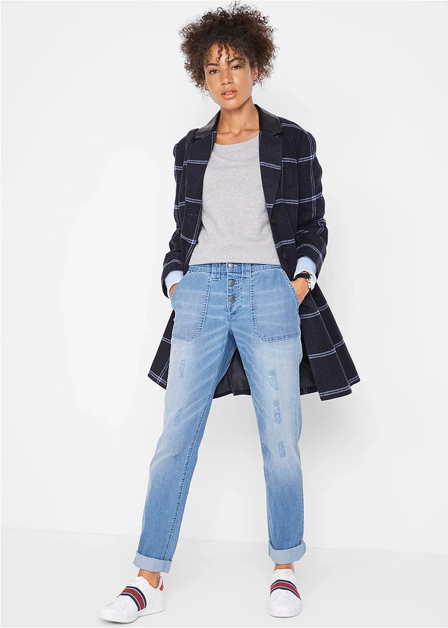 Comfort stretch boyfriend jeans, Kleur: lichtblauw denim used