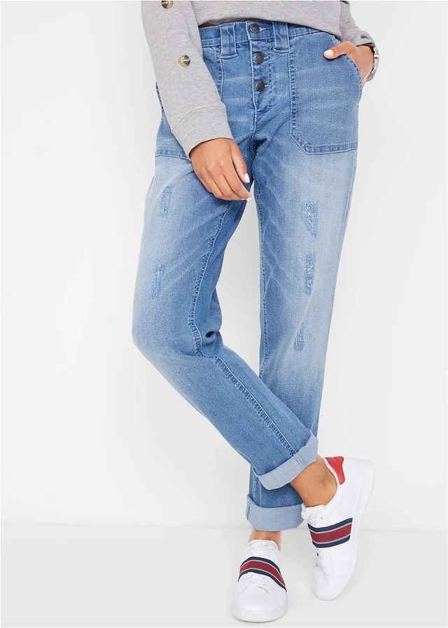 Comfort stretch boyfriend jeans, Kleur: lichtblauw denim used