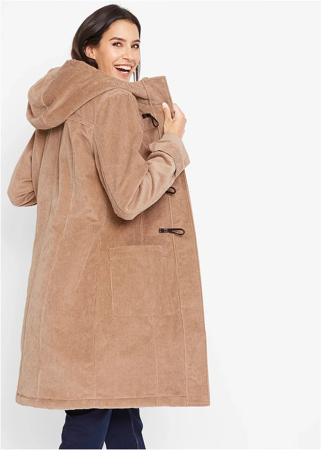Duffle-coat en velours côtelé doublé, Couleur: camel
