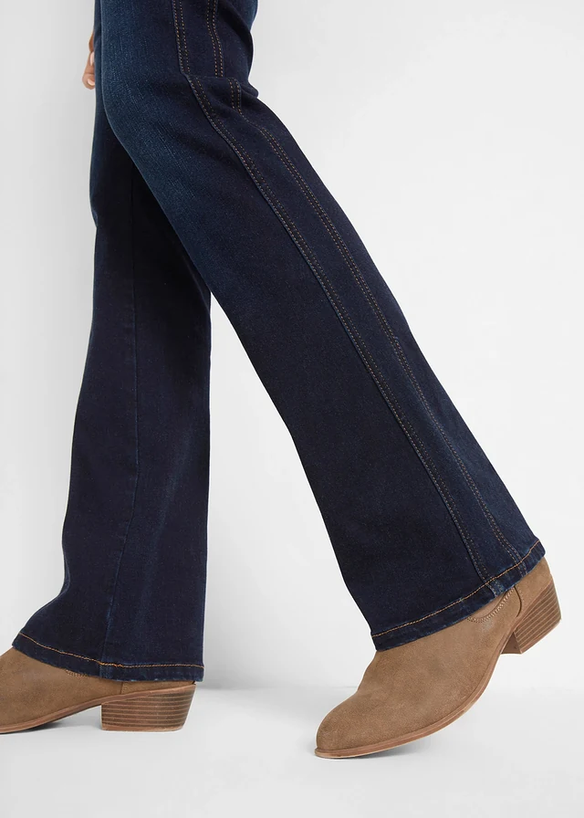 Modelujące dżinsy, krój bootcut, high waist • granatowy used • sklep bonprix