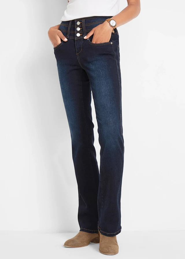 Corrigerende bootcut jeans, high waist, Kleur: donkerblauw used