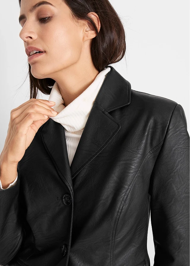 Lange blazer van imitatieleer • zwart • product-page.page-title-suffix
