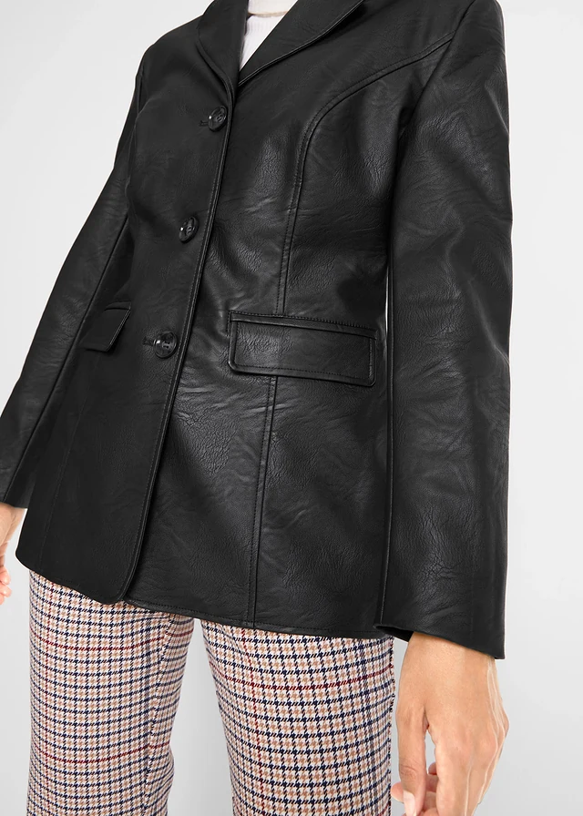 Lange blazer van imitatieleer • zwart • product-page.page-title-suffix