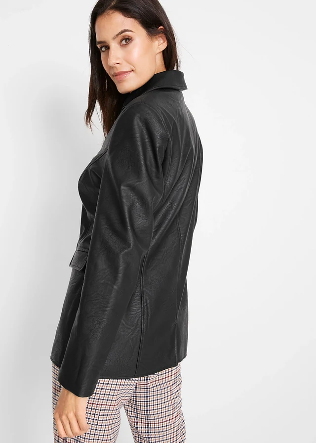 Lange blazer van imitatieleer • zwart • product-page.page-title-suffix
