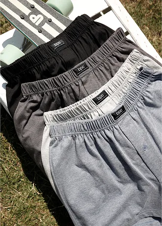 Luźne bokserki z dżerseju z miękką bawełną (4 pary) • szary melanż • sklep bonprix