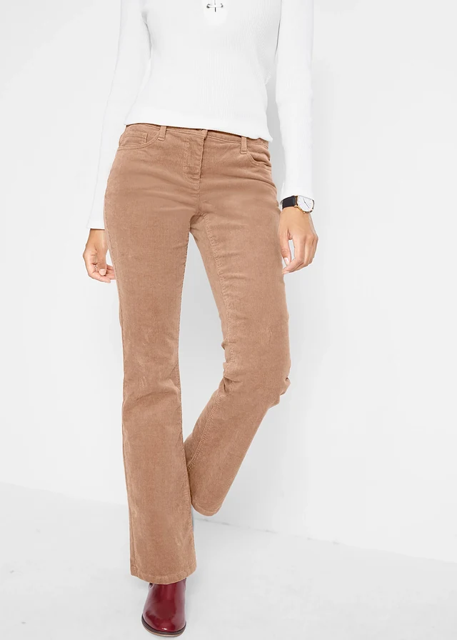 Stretch corduroy broek, bootcut, Kleur: camel