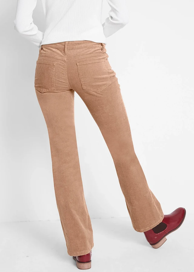 Strečové manšestrové kalhoty, Bootcut, barva: velbloudí