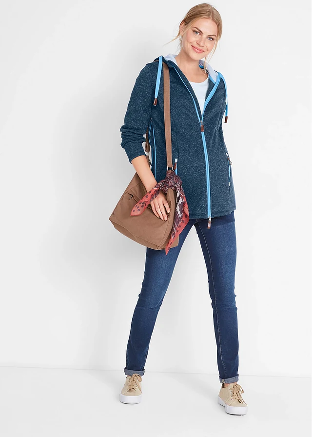 Veste de grossesse et de portage en polaire, Couleur: bleu foncé/bleu moyen chiné