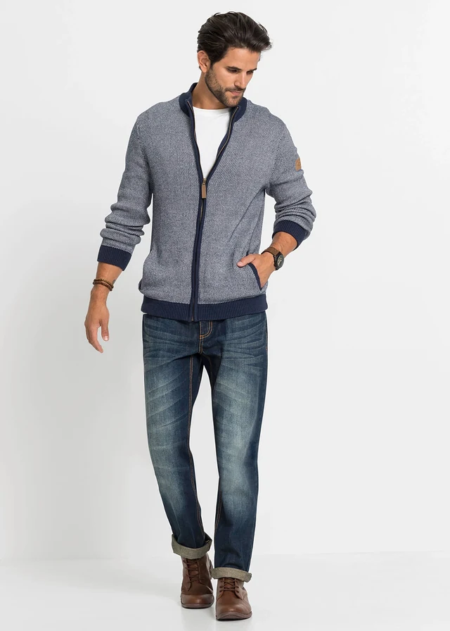 Gilet en maille 100% coton à col montant • bleu foncé chiné • product-page.page-title-suffix