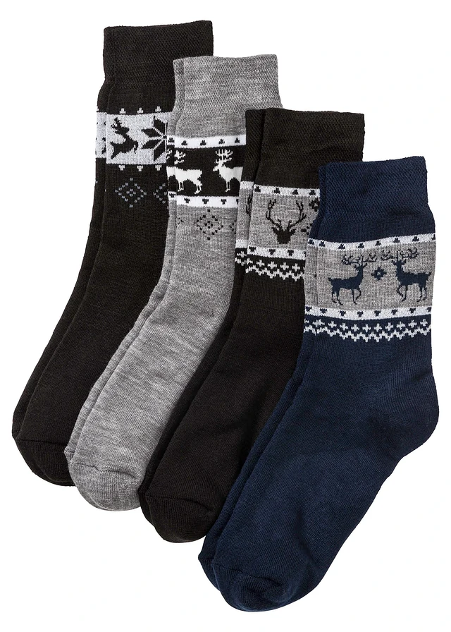 Lot de 4 paires de chaussettes thermiques unisexes, Couleur: noir-bleu-gris chiné