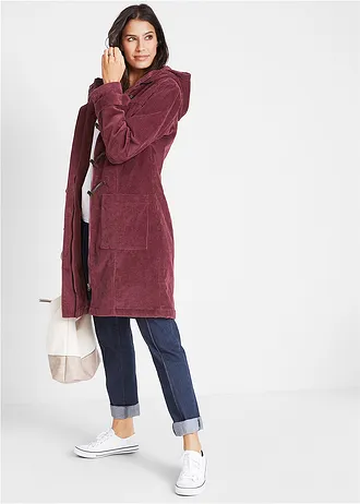 Duffle-coat en velours côtelé doublé, mi-long • rouge érable • Boutique bonprix