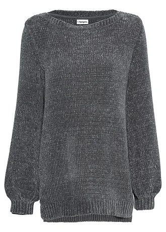 Žinylkový dlouhý svetr • antracitová • bonprix obchod
