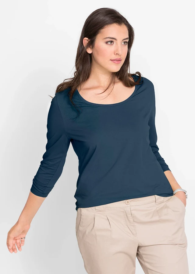 Longsleeve met ronde hals, Kleur: donkerblauw