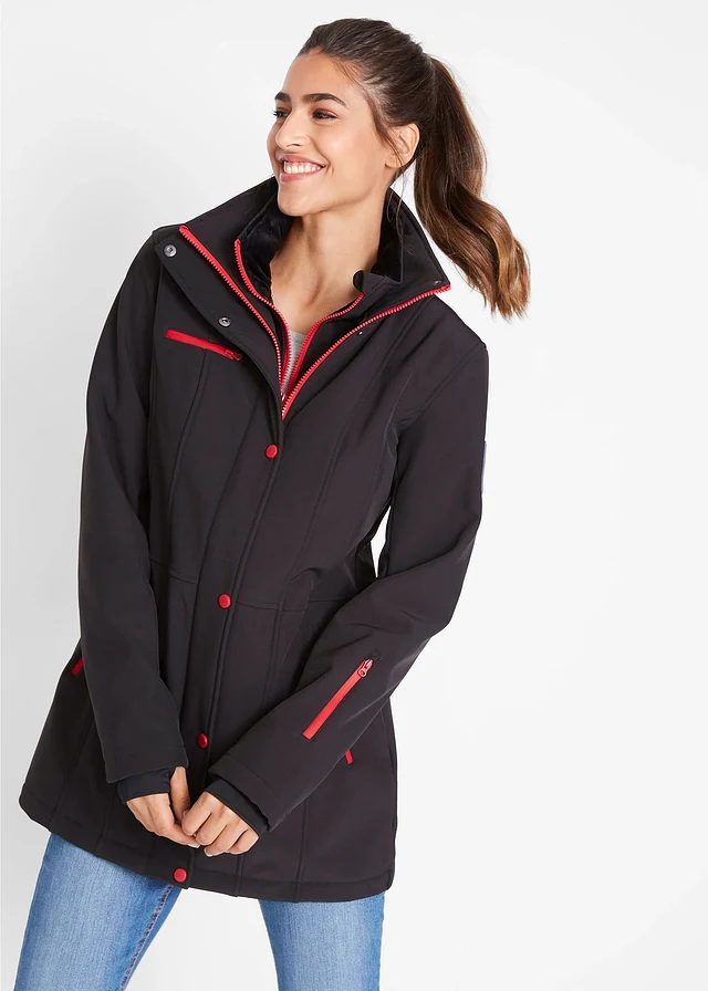 Lange stretch softshell jack, waterafstotend, Kleur: zwart