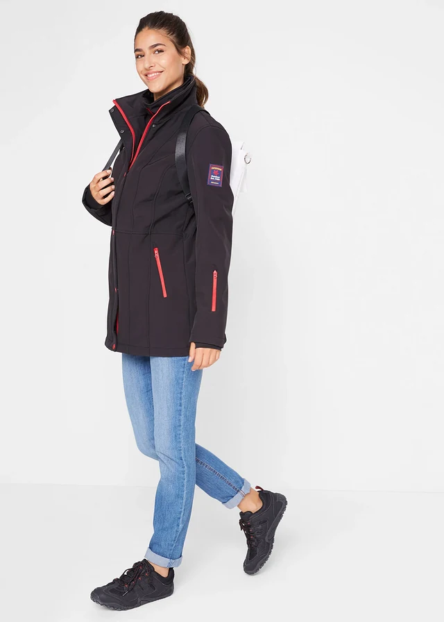 Lange stretch softshell jack, waterafstotend, Kleur: zwart