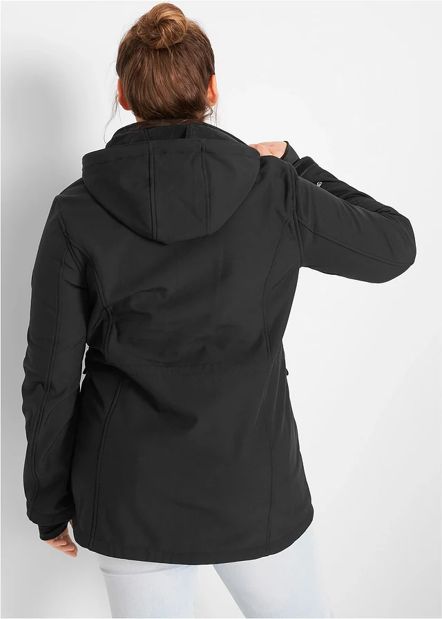 Houtje touwtje jack van softshell, waterafstotend, Kleur: zwart