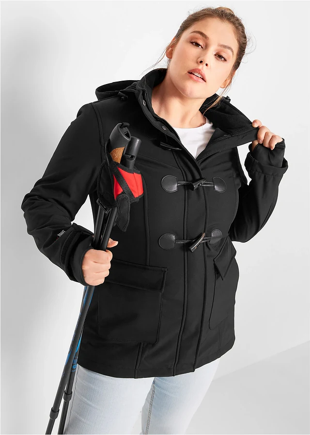 Veste duffel-coat softshell, imperméable, Couleur: noir