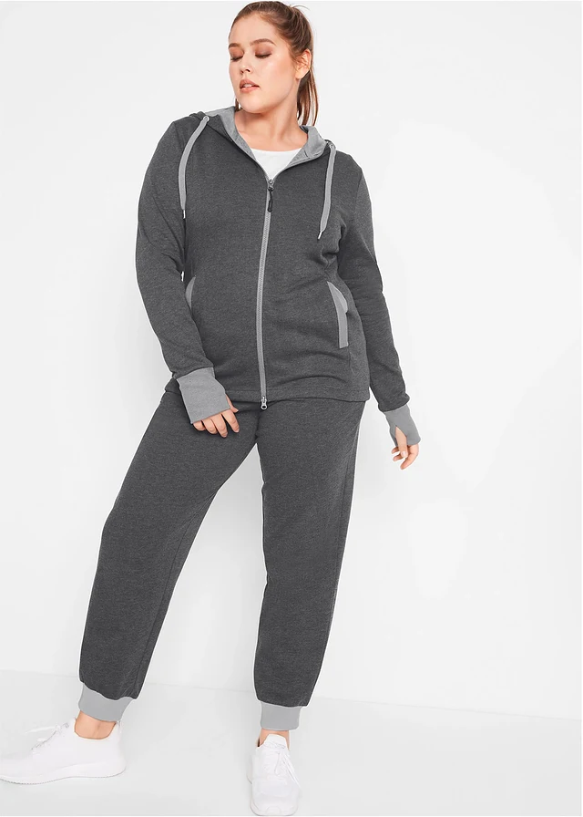 Pantalon de jogging avec bord-côtes contrastés, Couleur: noir chiné