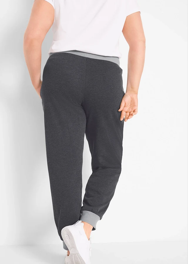 Pantalon de jogging avec bord-côtes contrastés, Couleur: noir chiné