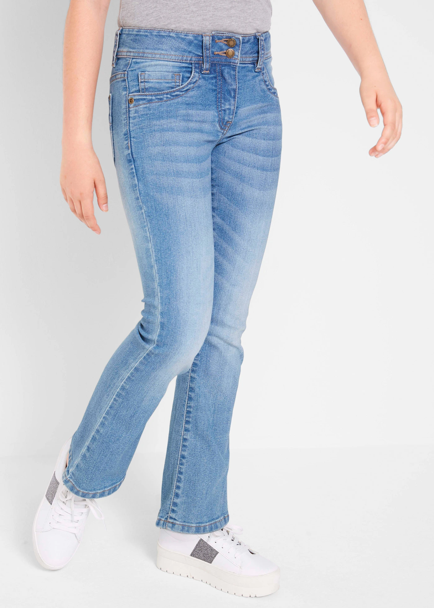Blugi Bootcut, Mid Waist • albastru mediu prespălat • magazin bonprix