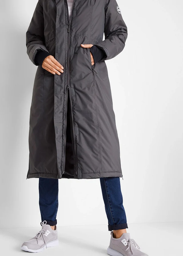 Lange outdoor jas met imitatiebont, waterdicht • leigrijs • product-page.page-title-suffix
