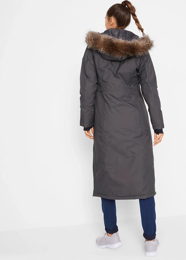 Lange outdoor jas met imitatiebont, waterdicht, Kleur: leigrijs