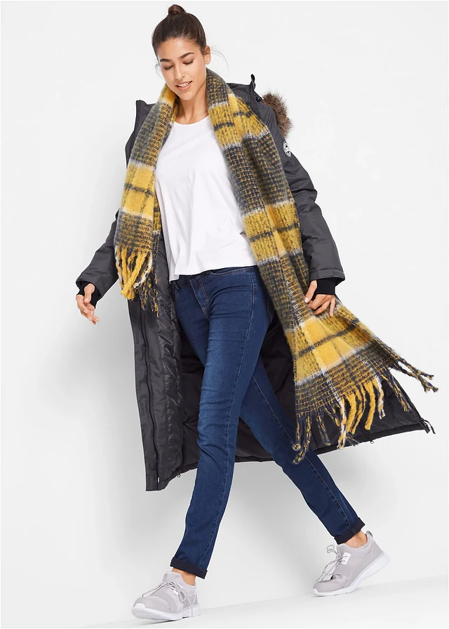 Lange outdoor jas met imitatiebont, waterdicht, Kleur: leigrijs