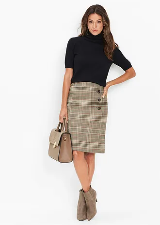 Pouzdrová sukně s knoflíky • světle hnědá kostkovaná • bonprix obchod
