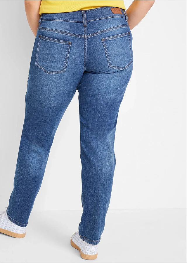 Mom jeans met mid waist, Kleur: blauw used