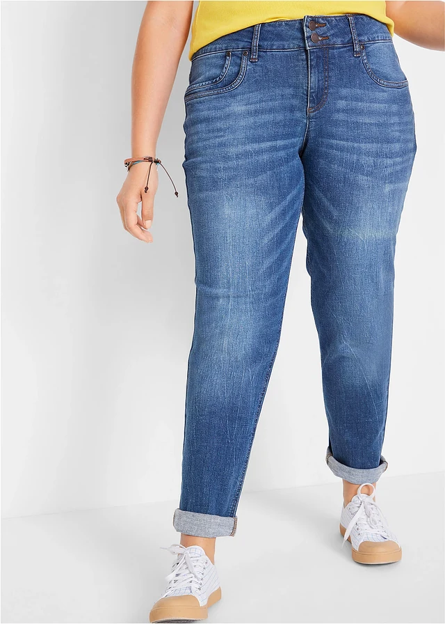 Jean mom taille mi-haute, Couleur: bleu used