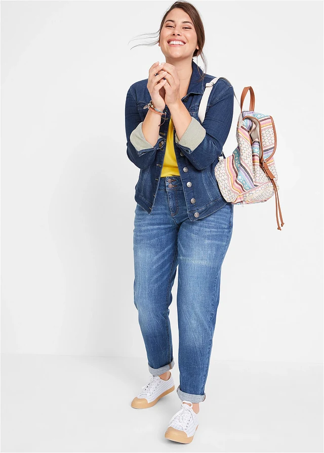 Mom jeans met mid waist, Kleur: blauw used