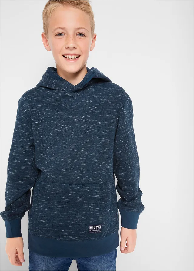 Sweat à capuche en coton mélangé, Couleur: bleu chiné