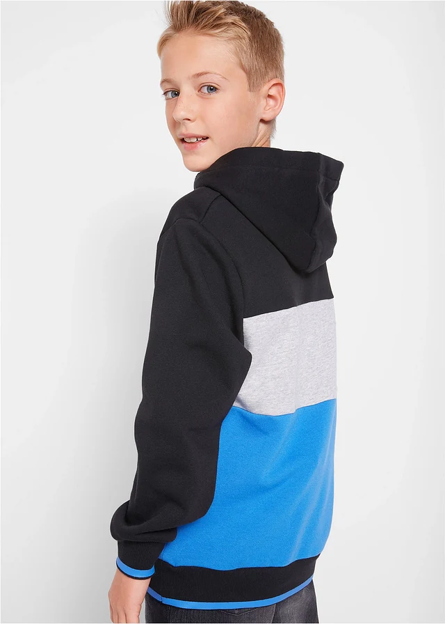 Sweat à capuche 100% coton, Couleur: bleu foncé-turquoise foncé-tilleul imprimé