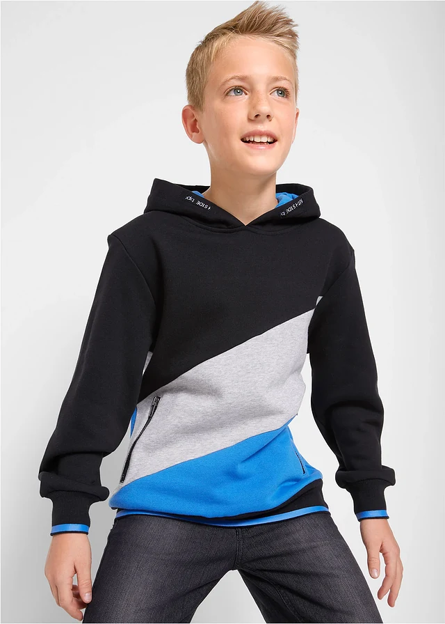 Sweat à capuche 100% coton, Couleur: bleu foncé-turquoise foncé-tilleul imprimé