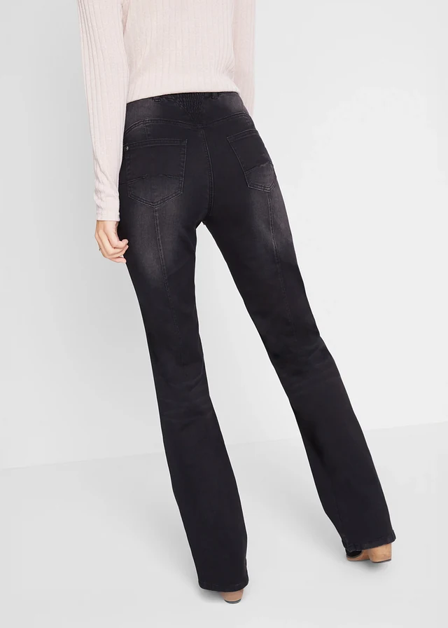 Corrigerende jeans mid waist, bootcut, Kleur: zwart denim