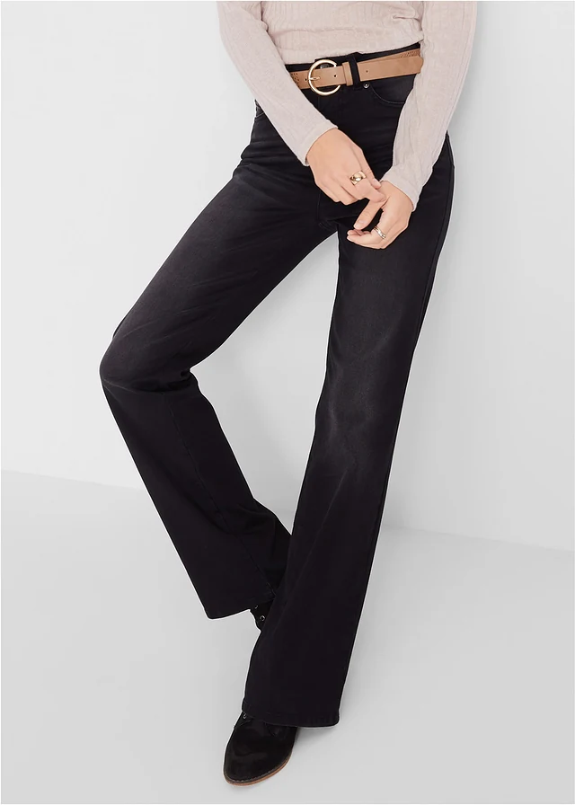 Corrigerende jeans mid waist, bootcut, Kleur: zwart denim