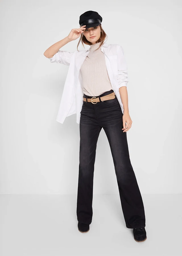 Corrigerende jeans mid waist, bootcut, Kleur: zwart denim
