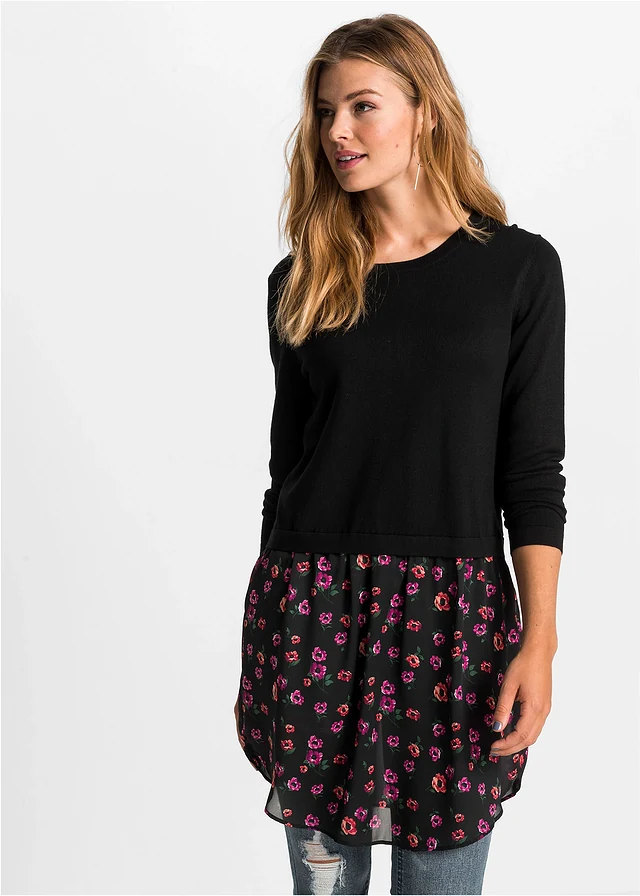 Robe pull en fine maille avec jupe montée • noir/violet • product-page.page-title-suffix