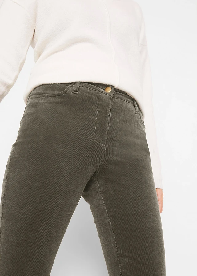 Corduroy broek van een elastische katoenmix • donkerolijfgroen • bonprix online shop
