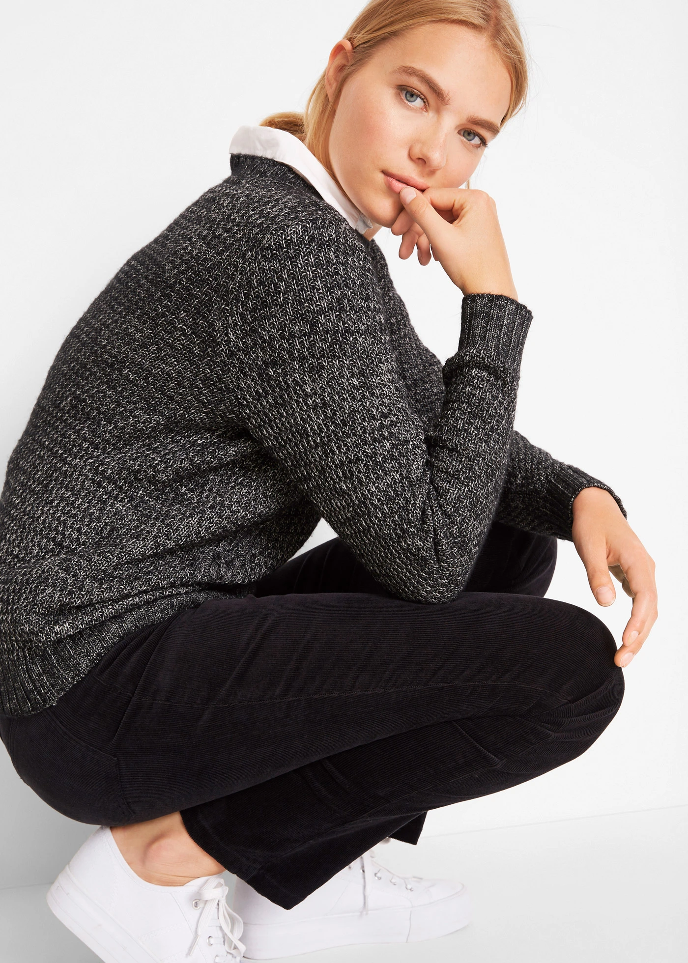 Pantaloni reiați cu stretch • negru • magazin bonprix